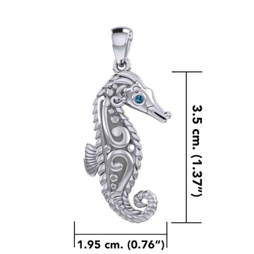 Seahorse with Aboriginal Designs Engrave into Body Silver Pendant TPD6112 - Jewelry